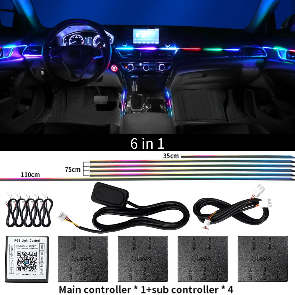 Universal LED Ambient Light Car Interior Symphony FullColor Streamer RGB 64Color Hidden Acrylic Strip Decoration Atmosphere Lamp image 3