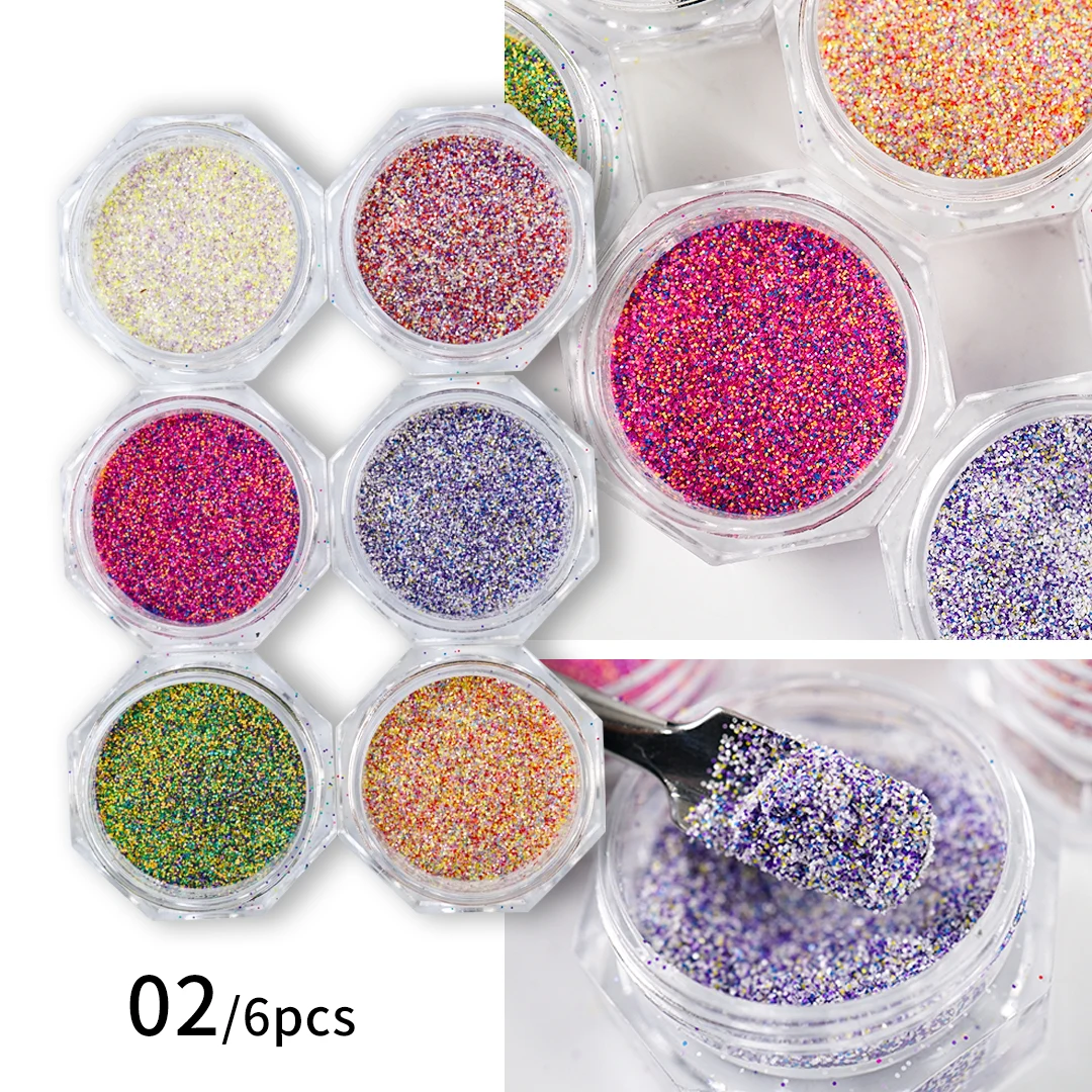 6pcs/Set Sugar Sweater Powder Nail Art Glitter Colorful Dipping Powder DIY Design Press on Nail Decoration Winter Accessories