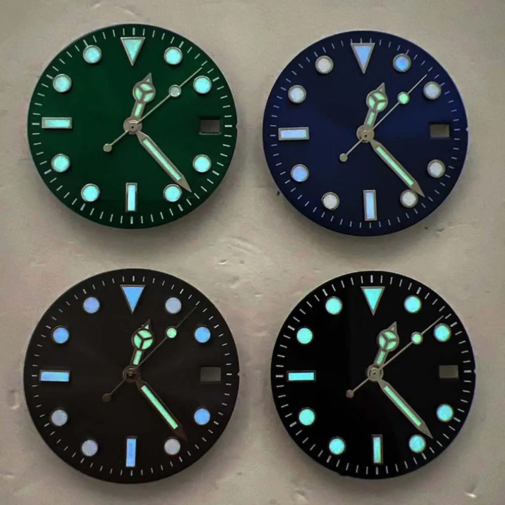 29Mm Horloge Wijzerplaat + Horloge Wijzers Voor Nh35 Beweging Blauw Lichtgevende Wijzerplaten Groene Lichtgevende Wijzers Reserveonderdeel