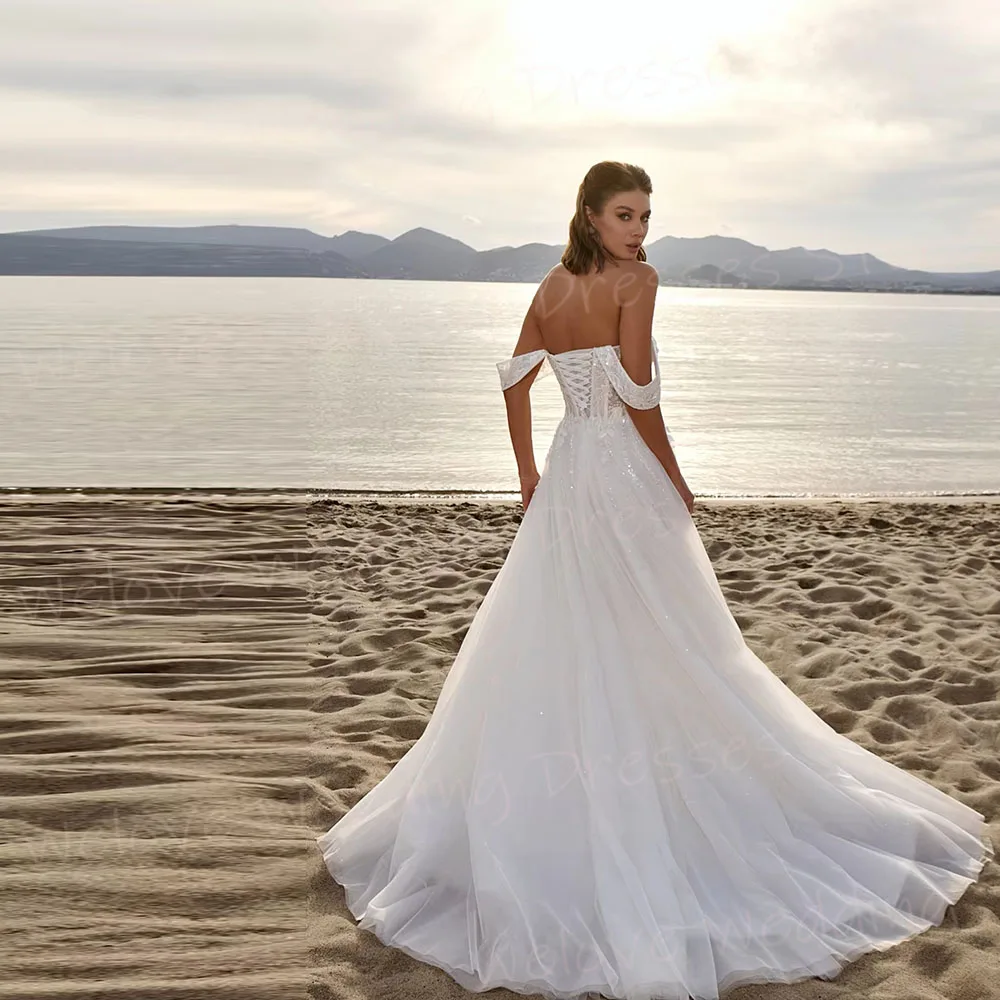 Gorgeous A Line Women's Sweetheart Lace Appliques Wedding Dresses Robe De Mariée Customized Slit Bride Gowns Vestido De Novia