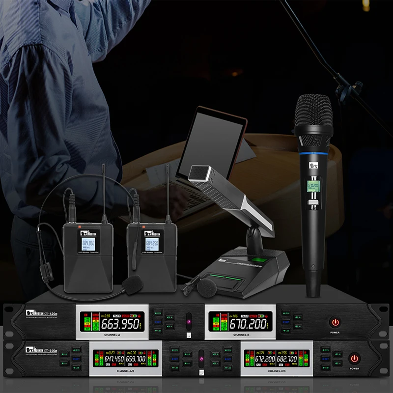 Microfone sem fio profissional 2 microfone de mesa UHF para reuniões, discurso de igreja