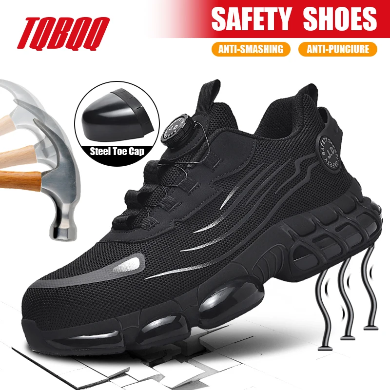 

Unisex Work Safety Shoes with Steel Toe Cap and Rotary Buckle Men Women Anti-Impact Anti-Piercing Lightweight Tactical Boots