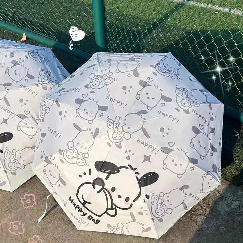 Kawaii Pochacco ombrello pioggia donna ombrelloni pieghevoli antivento Anime protezione solare portatile manico femminile ombrellone