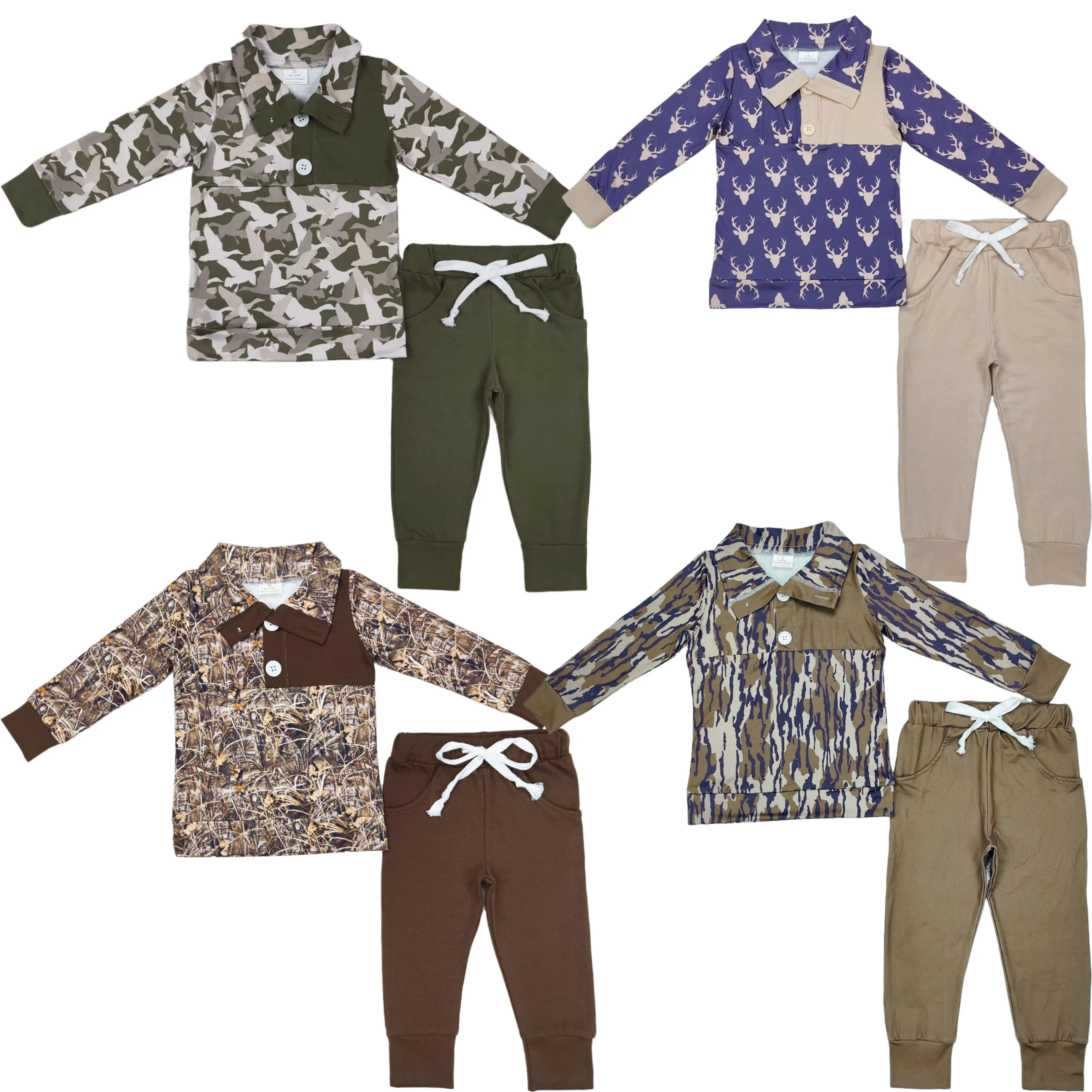 

Wholesale Toddler Baby Boy Camo Deer Outfits Clothing Kids Long Sleeves Buttons Pullover Shirt Children Pocket Cotton Pants Sets