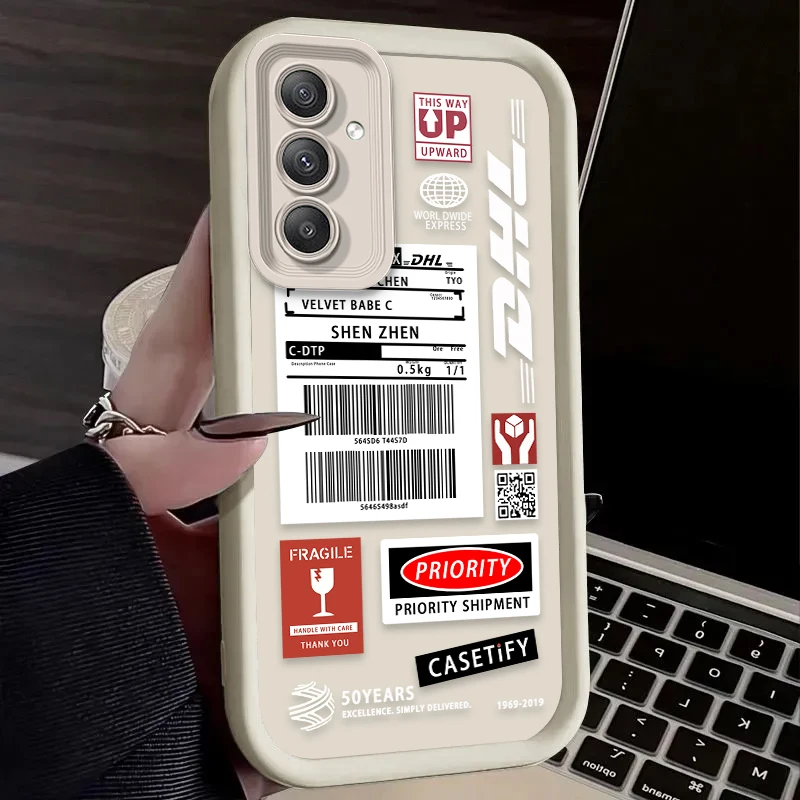 حافظة لهاتف سامسونج جالاكسي S25 S24 S23 Ultra S22 S21 Plus FE 5G A54 A34 A14 A73 A53 A33 5G ملصق باركود D-DHL سيليكون #4