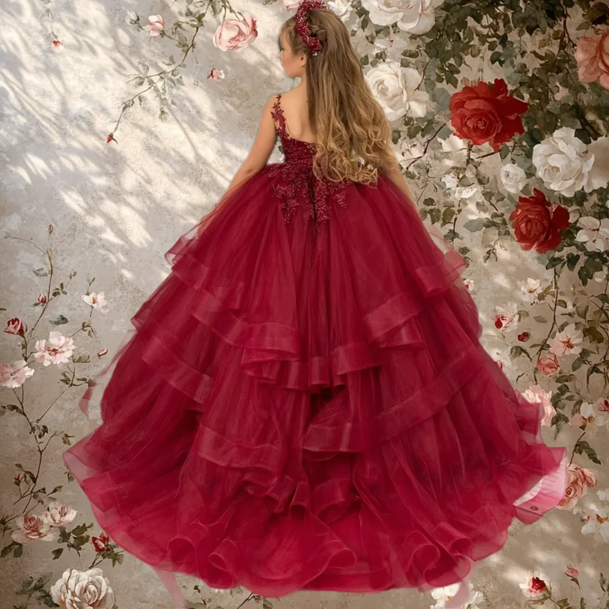 

Flower Girl Dress Red Fluffy Tulle Bow Sparkly Sleeveless Wedding Flower Child Communion Birthday Party Dress Girl Gift Custom