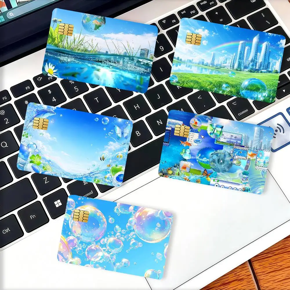 Frutiger Aero-style Credit Skin Cover Card Stickers 4PCS Film Bus Pass Front Decoration Bank Debit Waterproof