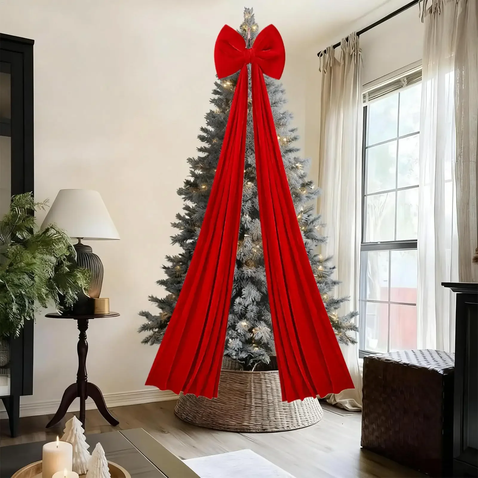 

6.6 Ft Extra Large Christmas Bow Seasonal Decorations Big Tree Topper Velvet Bow Rustic Christmas Decor For Home Wall Stairs