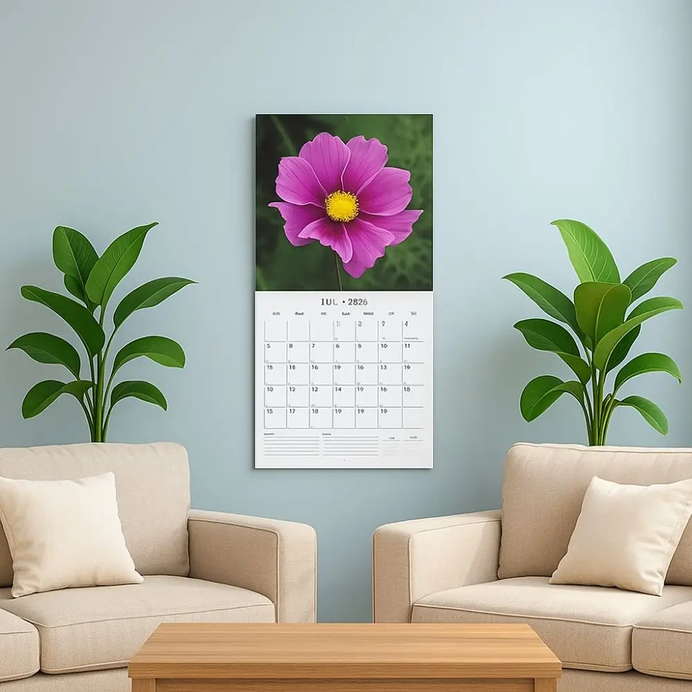

12 Month Flowers Themed Wall Calendar Thick Paper Wall Hanging Floral Design Calendar Decorative 2026 Calendar Household Scenes