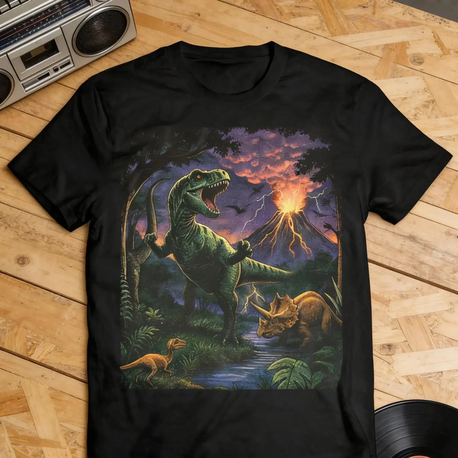 Vintage 90s Jurassic Dinosaur T Shirt Retro Dino vintage Washed Versatile Stretched Stylish fashion homme Slightly streetwear