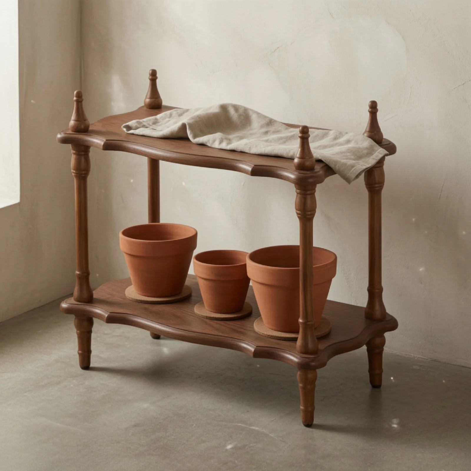 Wooden Shelf with Two Tiers Functional Vintage Wood Shelf Two-Tier Storage Rack Multifunctional Furniture Practical