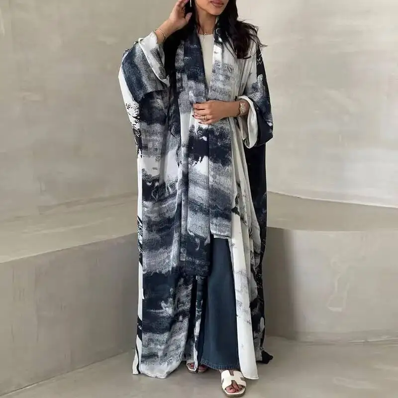 เสื้อคลุมแฟชั่นลายพิมพ์สำหรับฤดูใบไม้ร่วงและฤดูใบไม้ผลิ คอวีทรงหลวม ผ้าชีฟอง สไตล์ลำลอง แขนยาว สำหรับผู้หญิง พร้อมผ้าคลุมศีรษะ