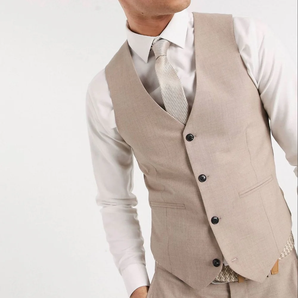 

Business Vest for Men's Suit Vest Man V-Neck Single-Breasted Casual Solid Color Linen Fabric Lightweight Elegant Classic Suits