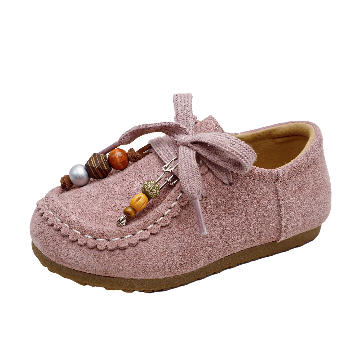 

New Autumn Children's Boys Girls Korean Style Beaded Leather Soft Sole Loafer Flat Shoes Kid Toddlers Casual Suede Leather Shoes