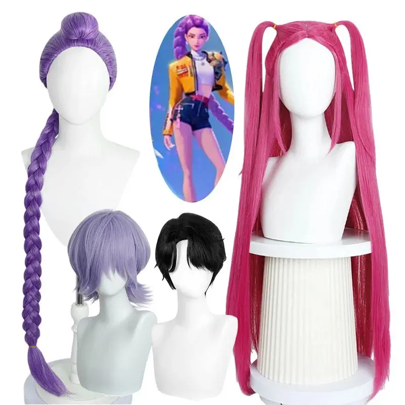 فيلم جديد Kpop شعر مستعار تأثيري ميرا رومي زوي شيطان الصيادين أرجواني أسود أحمر طويل الشعر مقاومة للحرارة بيروكات صناعية كرنفال الدعائم