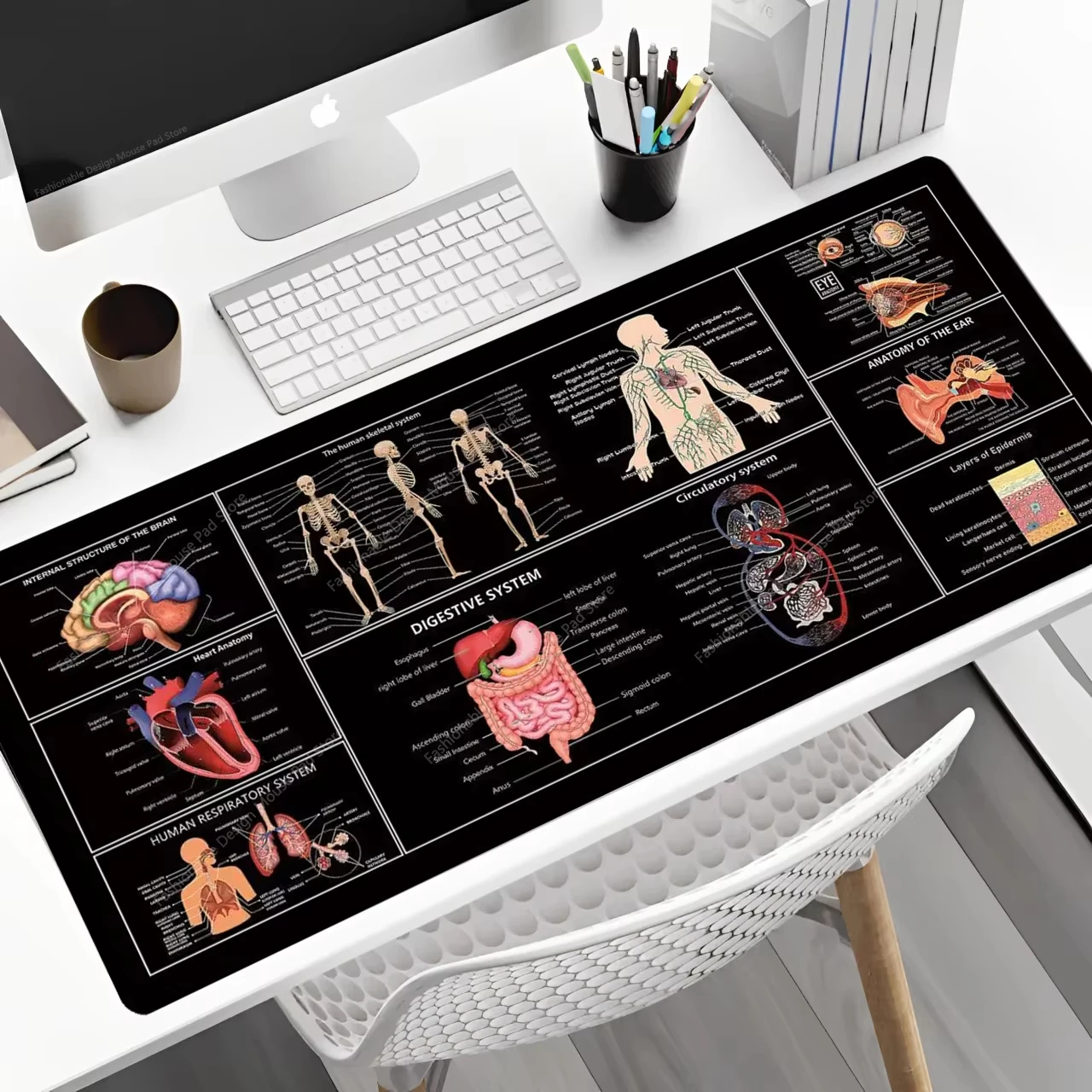 For Medical Anatomy Explanation Shortcut Keys Mouse Pad Large Keyboard Stitched Edges Desk Mat For Medical Researchers Non-Slip