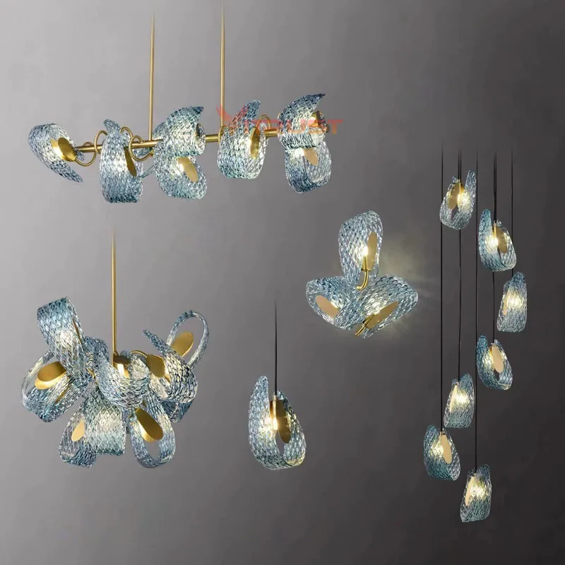 

Modern LED Ceiling Lights Blue Glass Chandelier lamps Copper lamparas de techo Plafond Hanging Lamp Bedroom Study Aisle Balcony