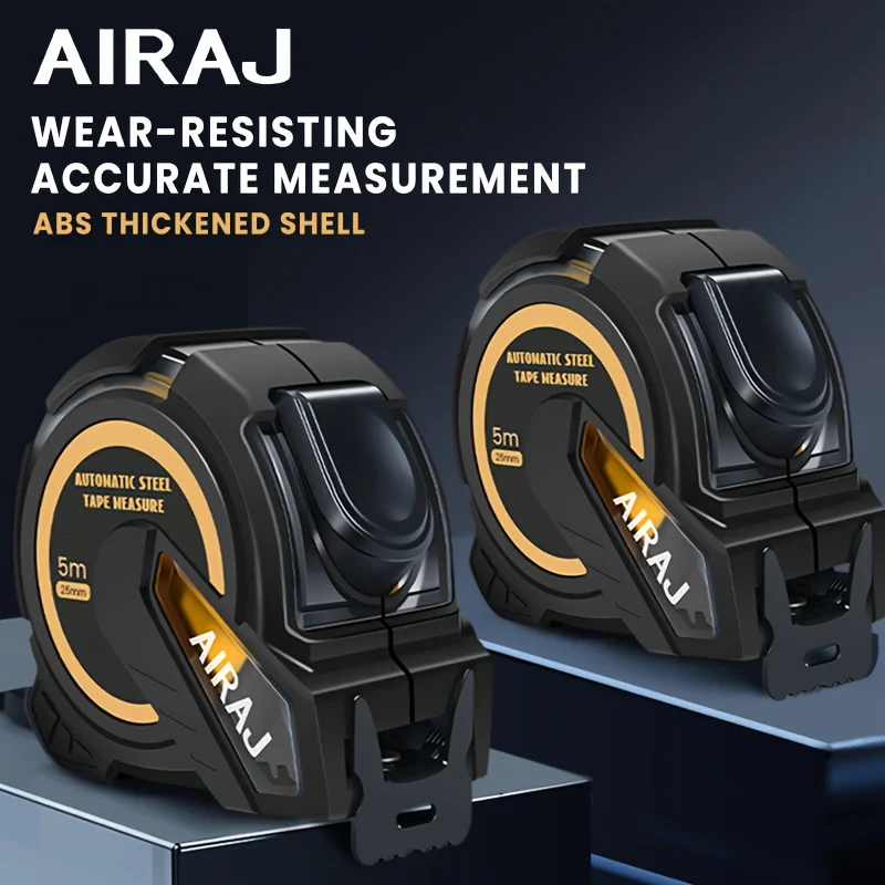 AIRAJ Self-Locking Steel Tape Measure 3m/5m/7.5m/10m, Easy-Read Retractable with Thickened ABS Shell for DIY & Construction