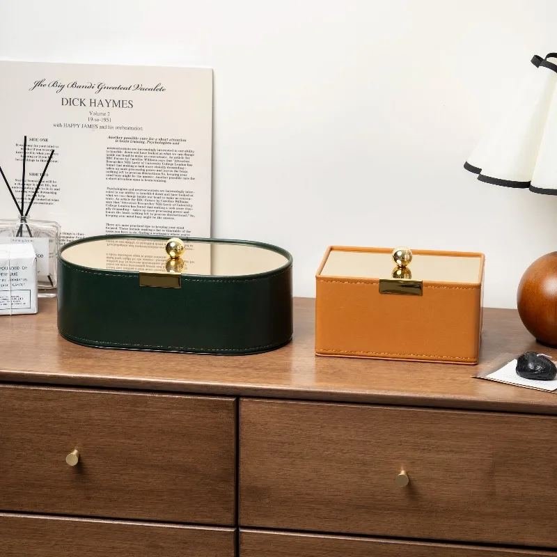 

Light Luxury Desktop Leather Storage Boxes Multifunctional Pumping Carton Living Room Remote Control Storage Basket Ornament