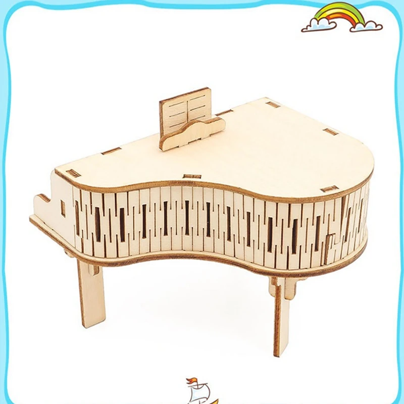 Grand Piano Wood Hand Crank Music Box Office Decoration 3D Wooden Puzzle Science Experiment Production Kit