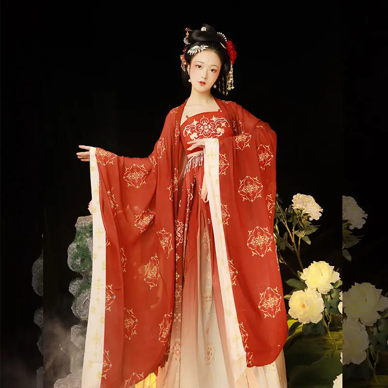 

Chinese Traditional Hanfu Black Red Costume Woman Ancient Dress Oriental Princess Dress Elegance Tang Dynasty Dance Wear