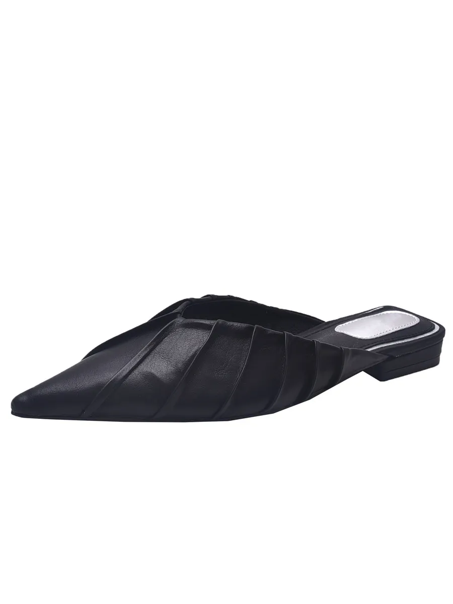 New Pointed Toe Baotou Half Slippers Women's Summer Pleated Slip On Low Heel Sandals Casual Outer Wear Slippers Zapatillas Mujer