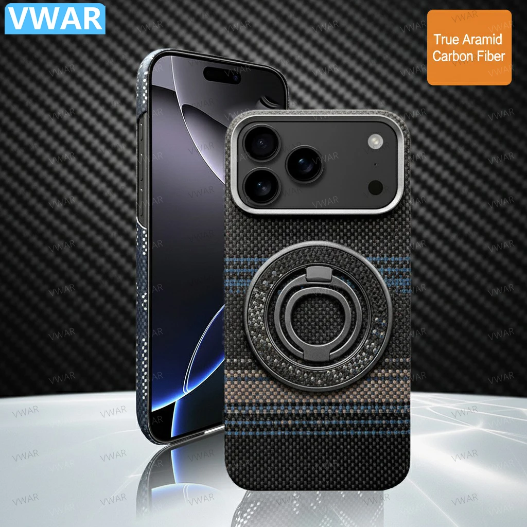 VWAR حافظة هاتف مغناطيسية من ألياف الكربون الحقيقية لهاتف آيفون 17 برو ماكس 17 غطاء Air Magsafe فاخر من ألياف الأراميد المغناطيسية