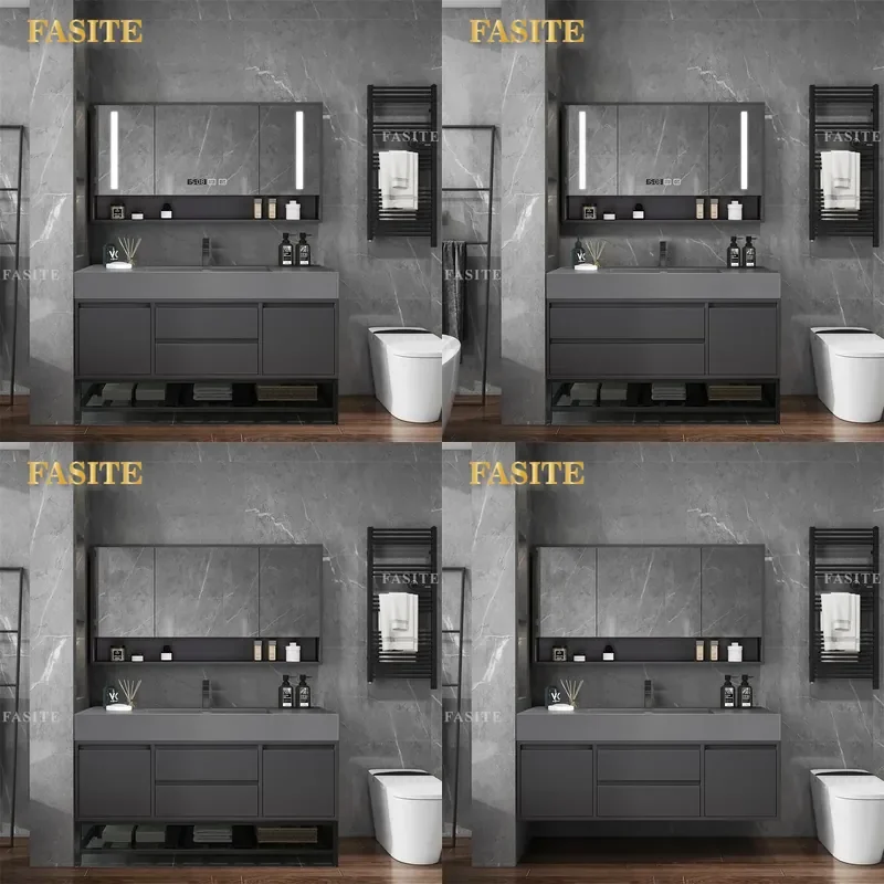 For Bathroom Modern Ceramic Integrated Basin Vanity Cabinet Smart Washstand Unit Simple Design Sink Combo Storage Furniture
