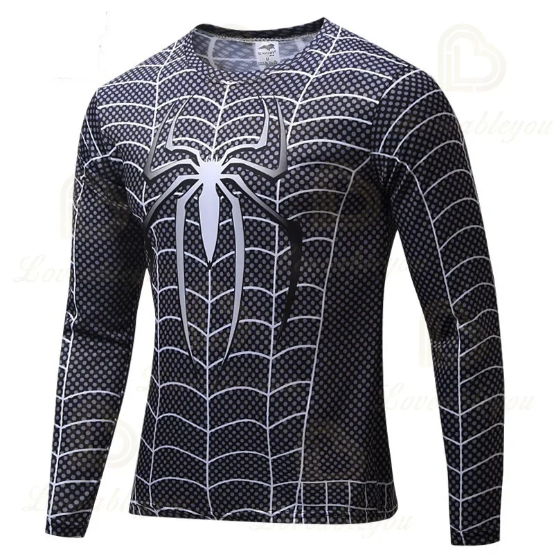 Dis Movie Hero 3D Digital Summer Hot Fashion Long Sleeve Black Spider Comfortable Men\'s and Women\'s Sports T-shirt