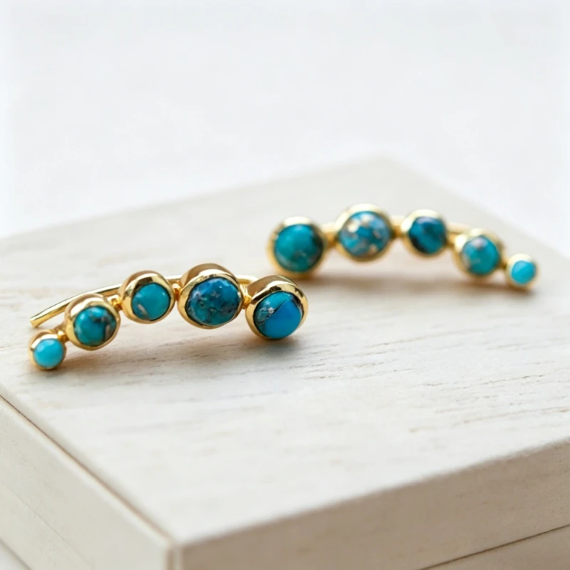 Vintage Bohemian Style Synthetic Turquoise Tiny Stud Earrings for Women Elegant Designed Banquet Celebration Jewelry Accessories