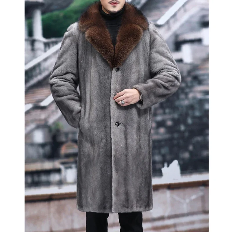 

Men Autumn Winter Thick Faux Fox Fur Coat Jacket Long Sleeve Warm Plus Size Luxury Fur Black Parkas Bontjas Shaggy Outerwear