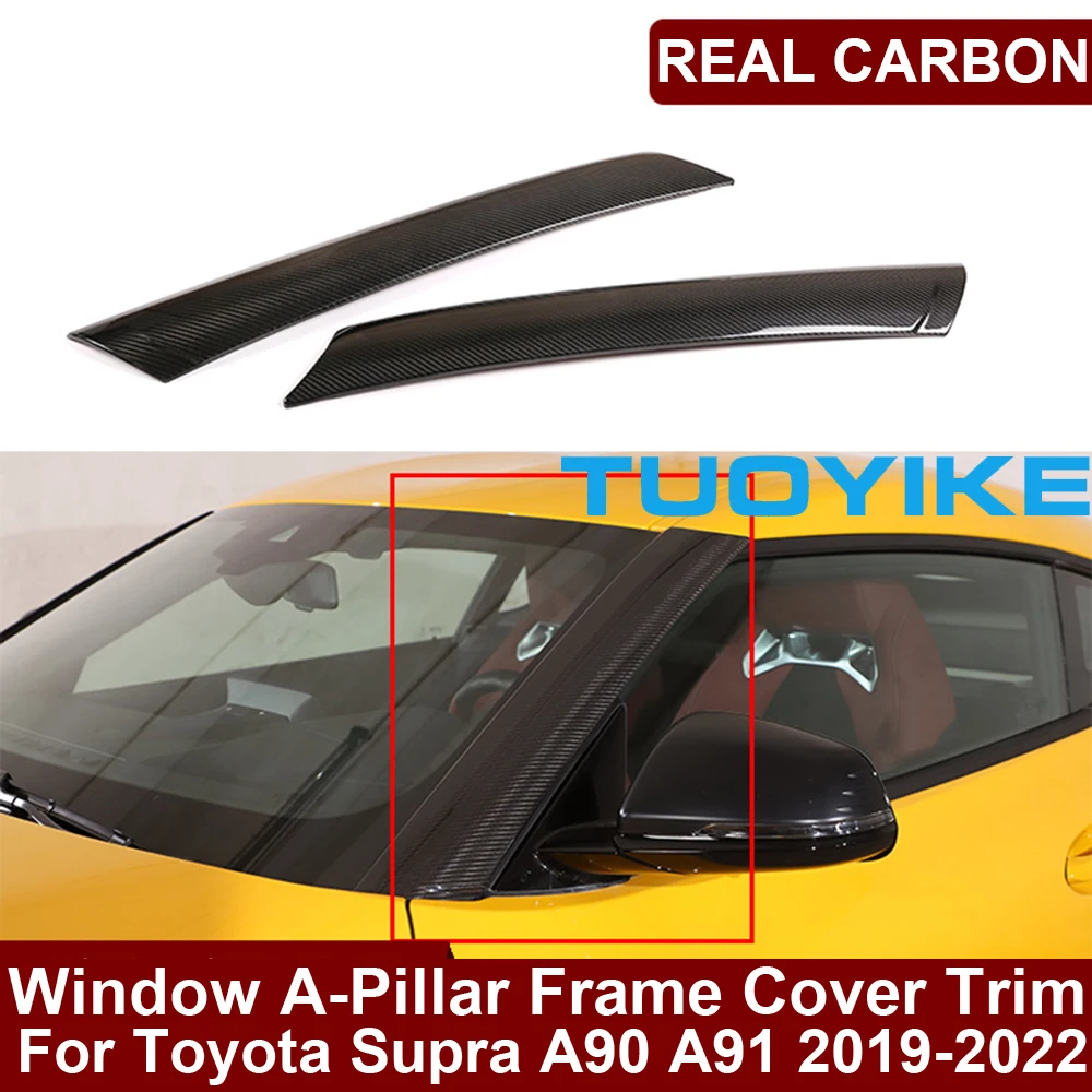 Real Dry Carbon Fiber Exterior Window A-Pillar Panel Frame Cover Trim Decoration Racing Parts For Toyota Supra A90 A91 2019-22