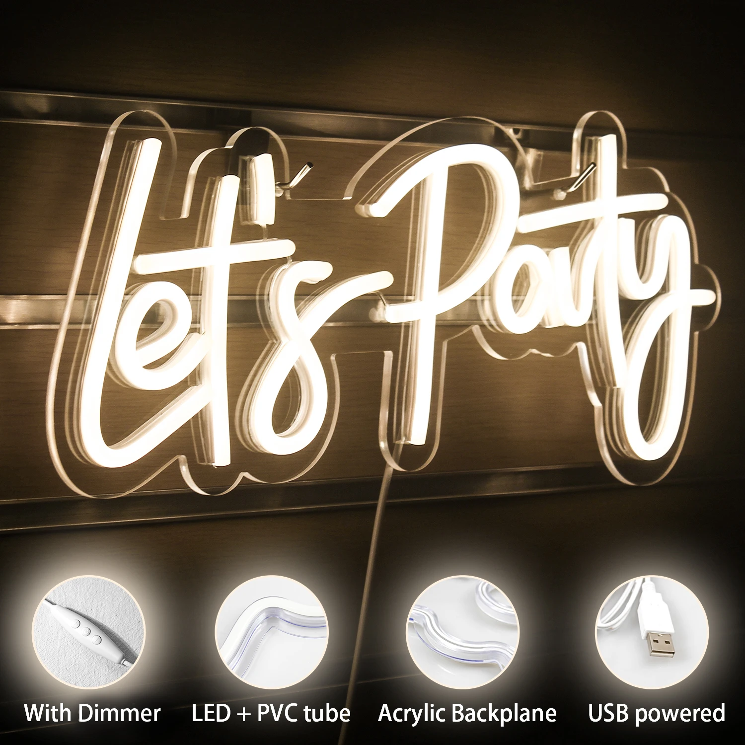 Let's Party Neon Sign USB Wall Decor Bachelorette Party Engagement Wedding Christmas & Halloween Led Art Wall Decorative Lights