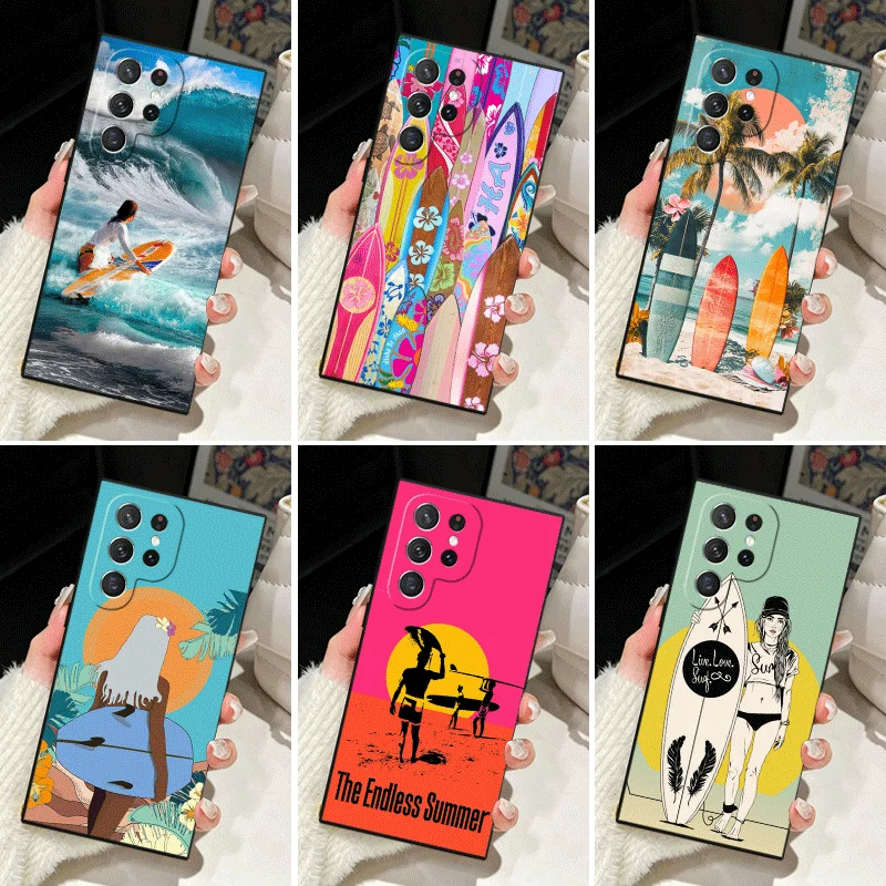 Soft Silicone Phone Case for Samsung Galaxy S25 S26 Ultra Surfboard Surfing Surf Summer Shell S24 FE S23 S22 Plus S21 S20 + Edge