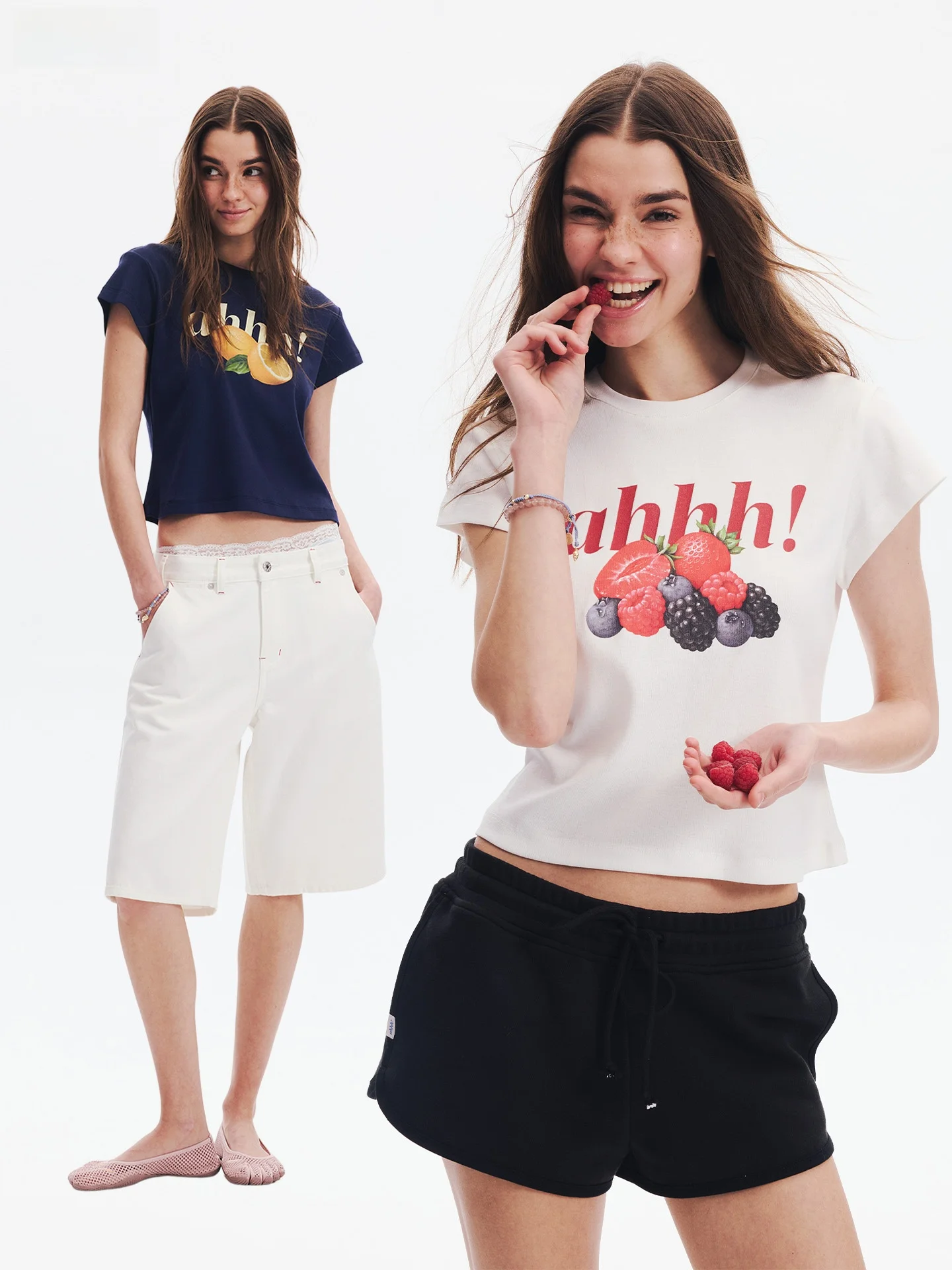 

Ahhh Classic Casual Vitality round Neck Fruit Logo Print Loose Slimming Short Sleeve T-Shirt Top Women's Fashion Spring Cotto...