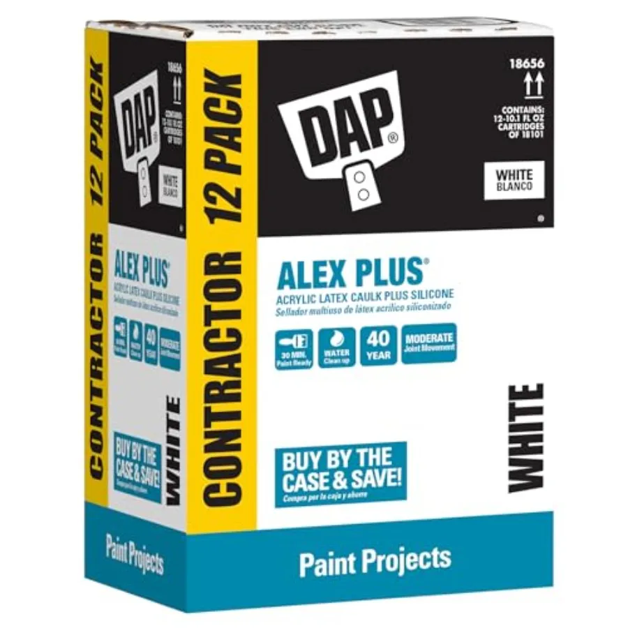

Alex Plus Acrylic Latex Caulk, White, 10.1 Oz, 12 Pack 7079818152