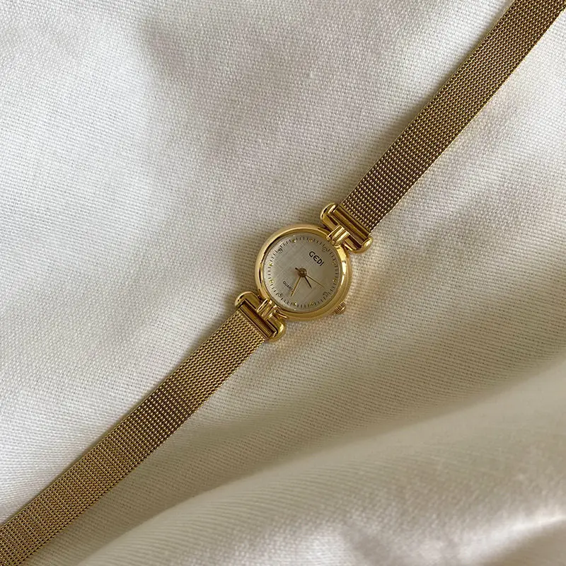 New Luxury Mesh Strap Gold Watch, Round Small Dial Women'S Watch, Compact And Exquisite Design, Fashionable Quartz Wristwatch.