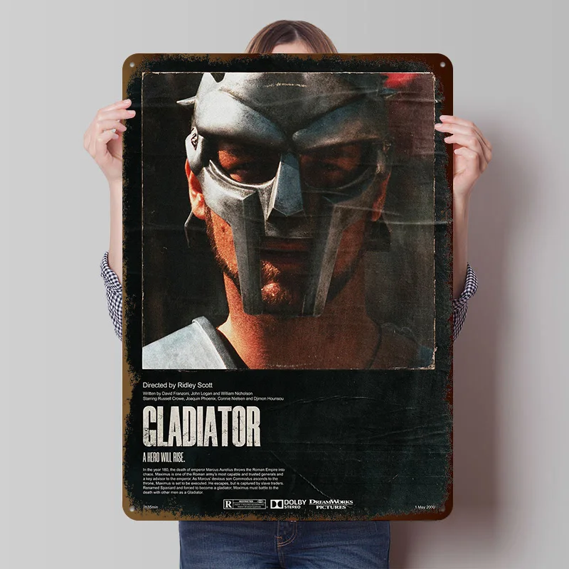 Gladiator Printed Poster Customized Retro Wall Art Vintage Metal Tin Signs for Home Coffee Bar Accessories Gamer Decoration Room
