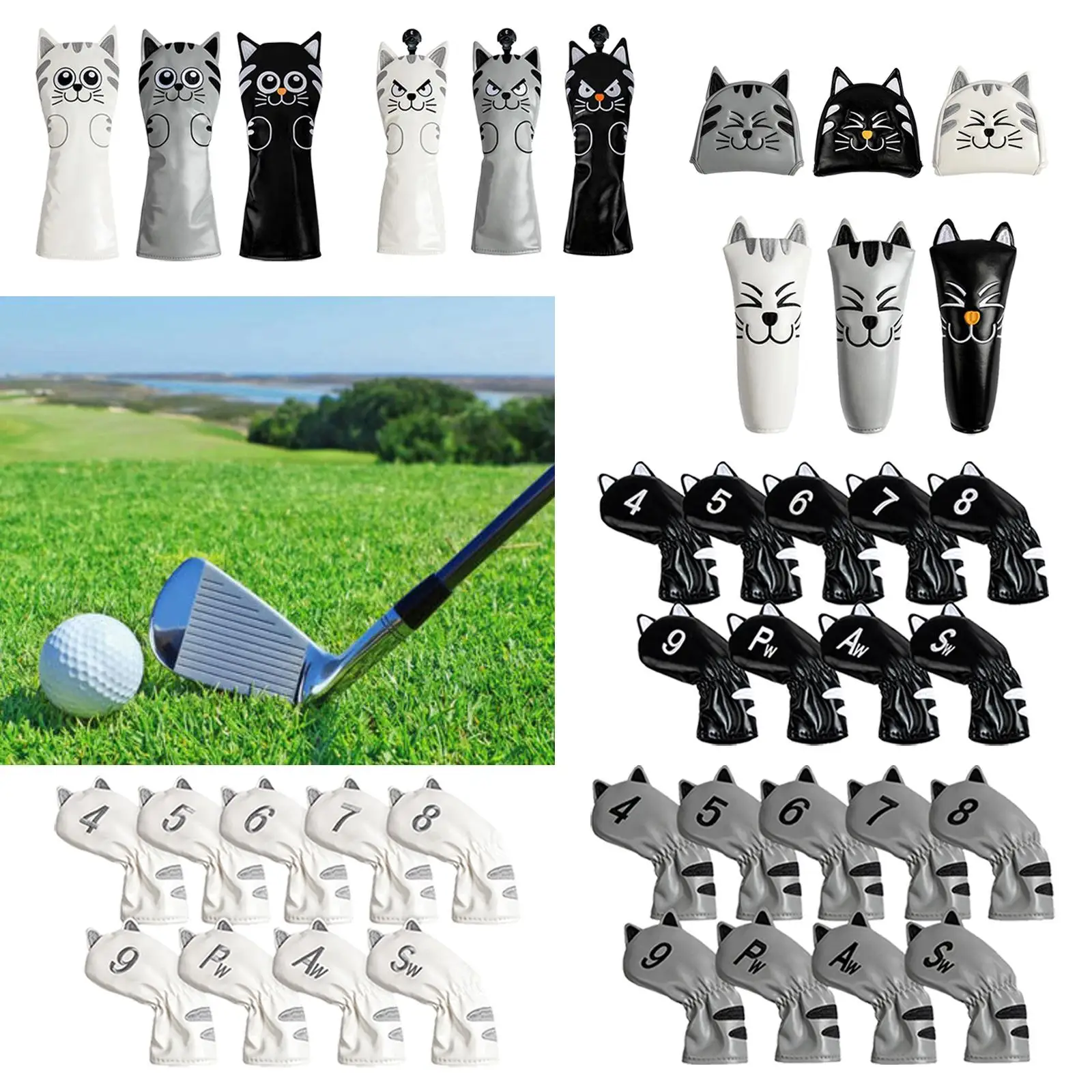 Golf Club Head Covers, Thick Wrapped Golf Cue Protection, Equipment Wedges Cat