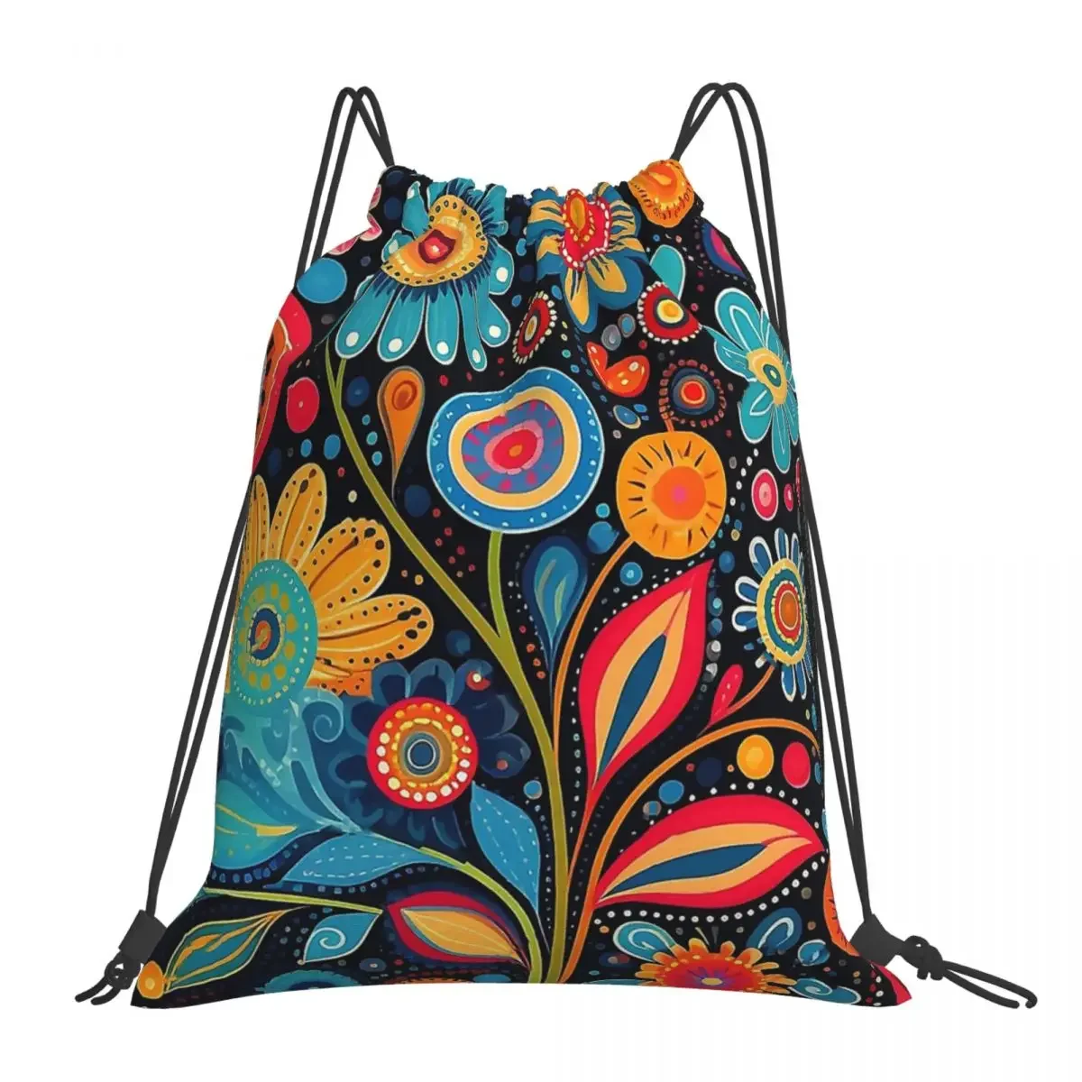 

Folk Art Flowers Backpacks Multi-function Drawstring Bags Drawstring Bundle Pocket Sundries Bag BookBag For Travel Students