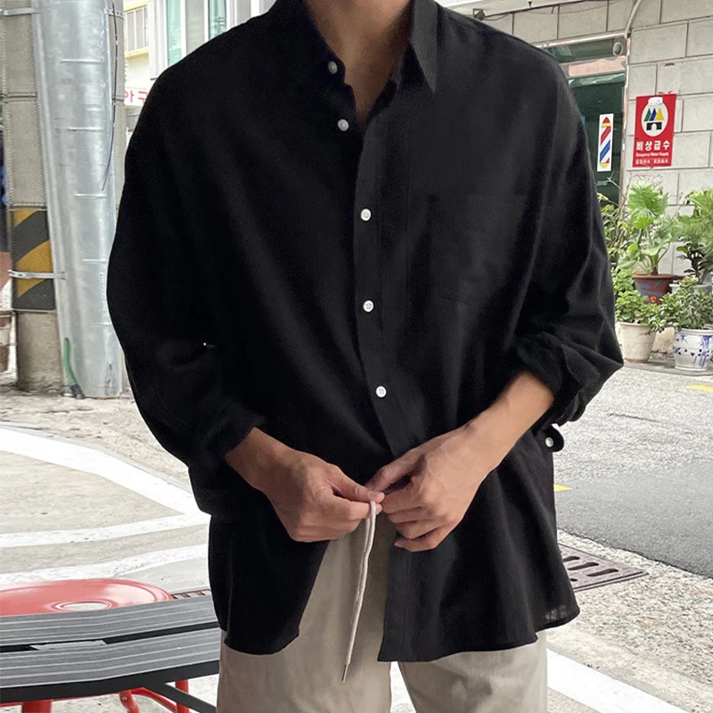 2025 Spring Fall Casual Shirts Mens Long Sleeve Buttoned Leisure Cardigan Tops For Men Trendy Solid Color Turn-down Collar Shirt