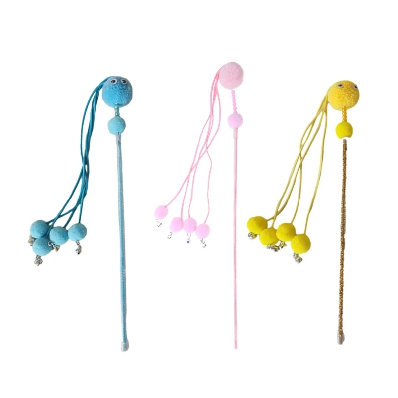 

Tassels Teaser Wand Toy with Pompoms&Small Bells Teaser Wand Interactive Toy Chasing Wand Toy Candy Dropshipping