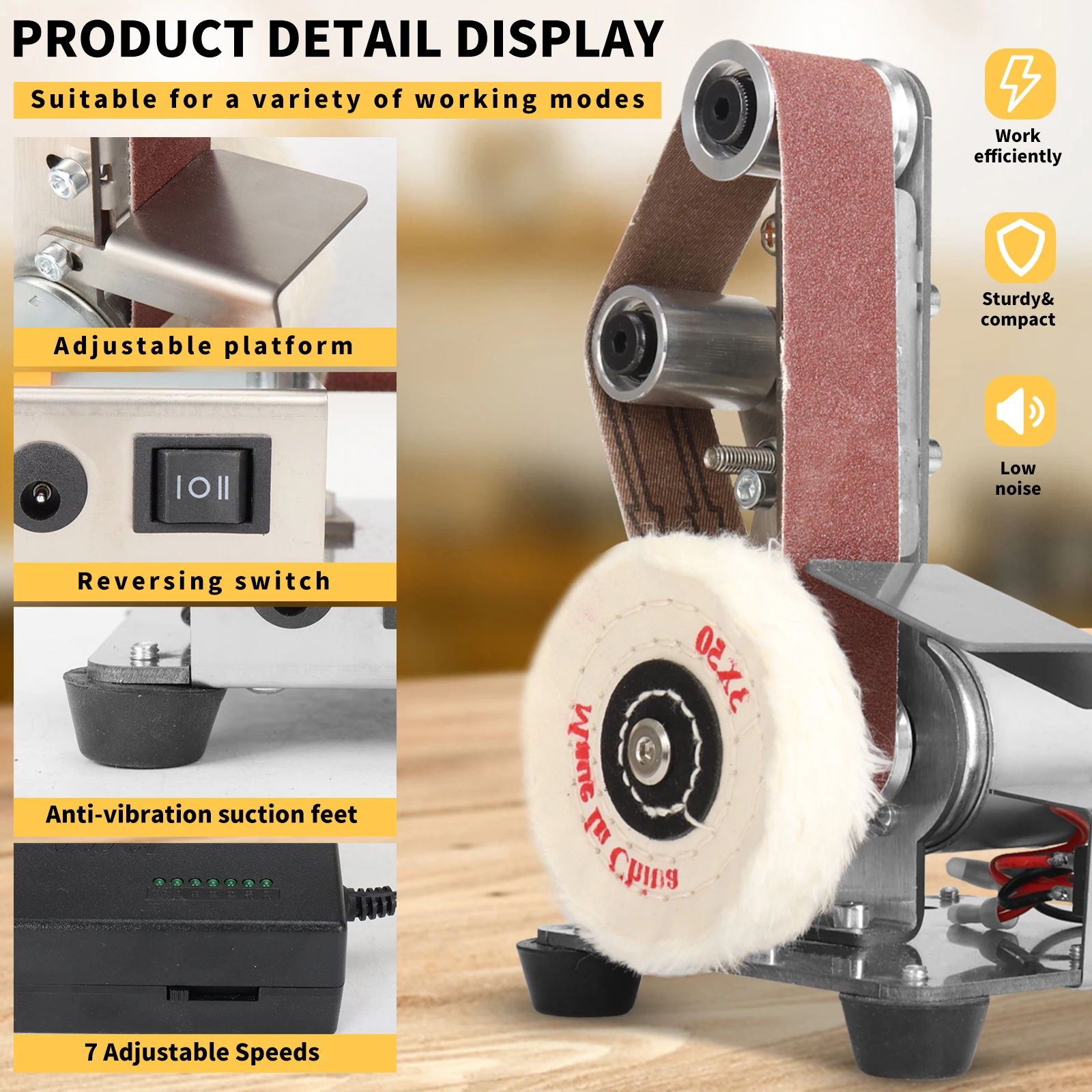 Minilijadora eléctrica con regulación de velocidad, amoladora de pulido de correa multifuncional para afilar cuchillos, Tool110-220V de molienda DIY