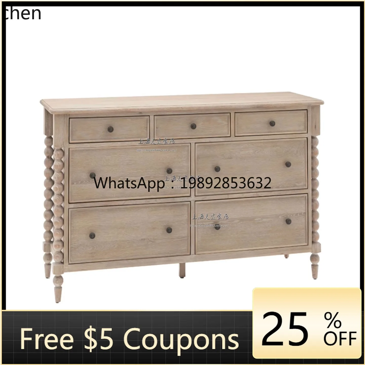 

WW retro solid wood chest, medieval storage, wall side cabinet, decorative drawer cabinet