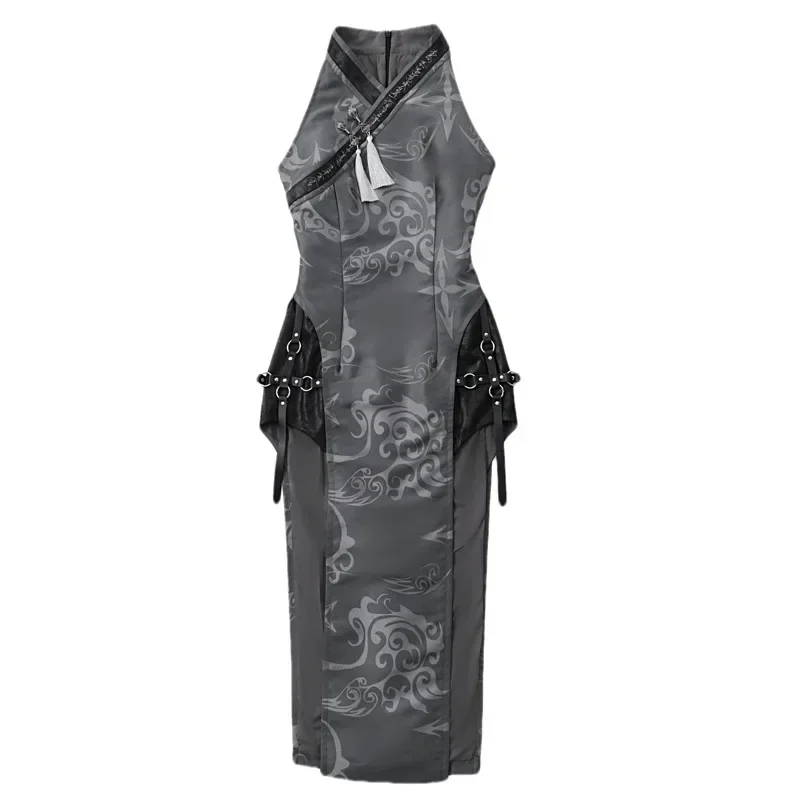 Blood Supply Original  Jacquard Halloween Sundress Suede Gothic Embroidery High Slit Dress Cheongsam Summer Hot Dress Vestido