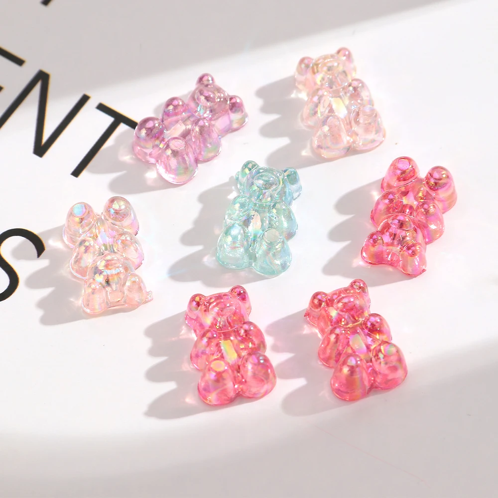 Cute Resin AB Colorful Bears Charm Beads Clear Loose Bead for Diy Jewelry Making Necklace Bracelets Accessory