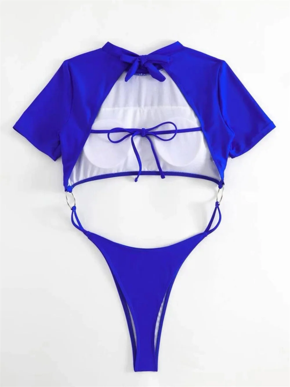 Sexy corda monokini bandagem sem costas anéis oco biquíni praia brasileira maiô tankini maiô feminino férias