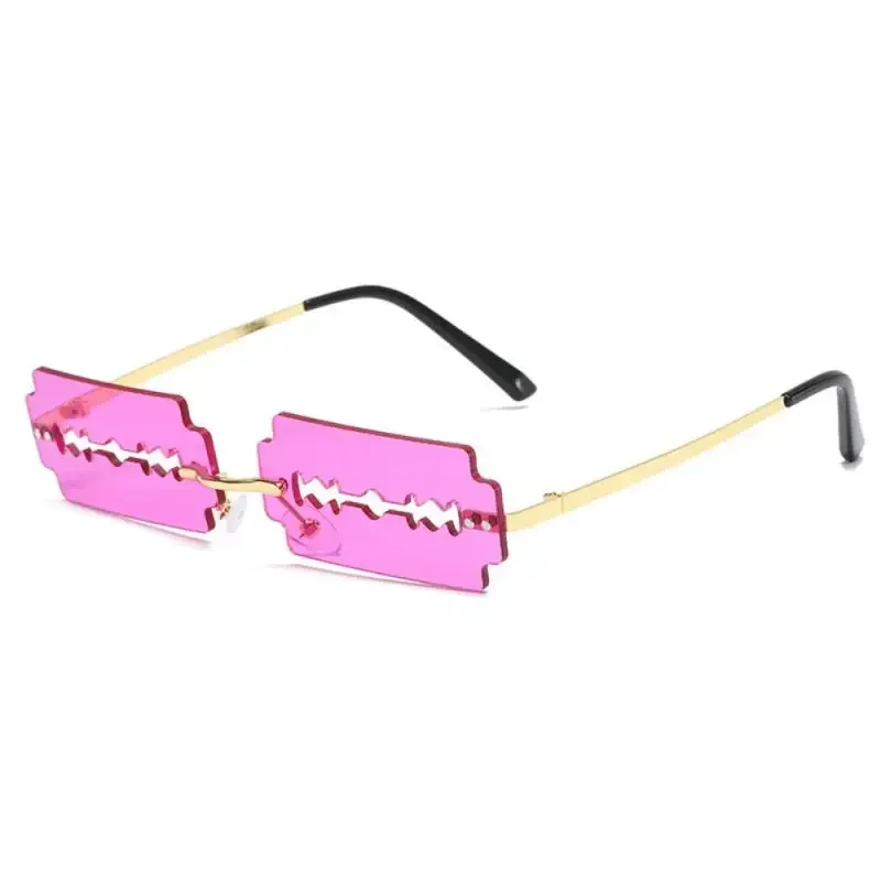 Gafas de sol sin montura para mujer, lentes de sol brillantes, divertidas, de forma especial, a la moda, transparentes, de viaje, Unisex