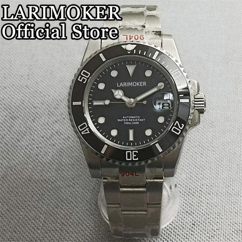 

LARIMOKER Black Dial Luminous Luxury Men Watch 24 Jewels NH35A MIYOTA 8215 PT5000 Brushed Oyster Strap Sapphire glass