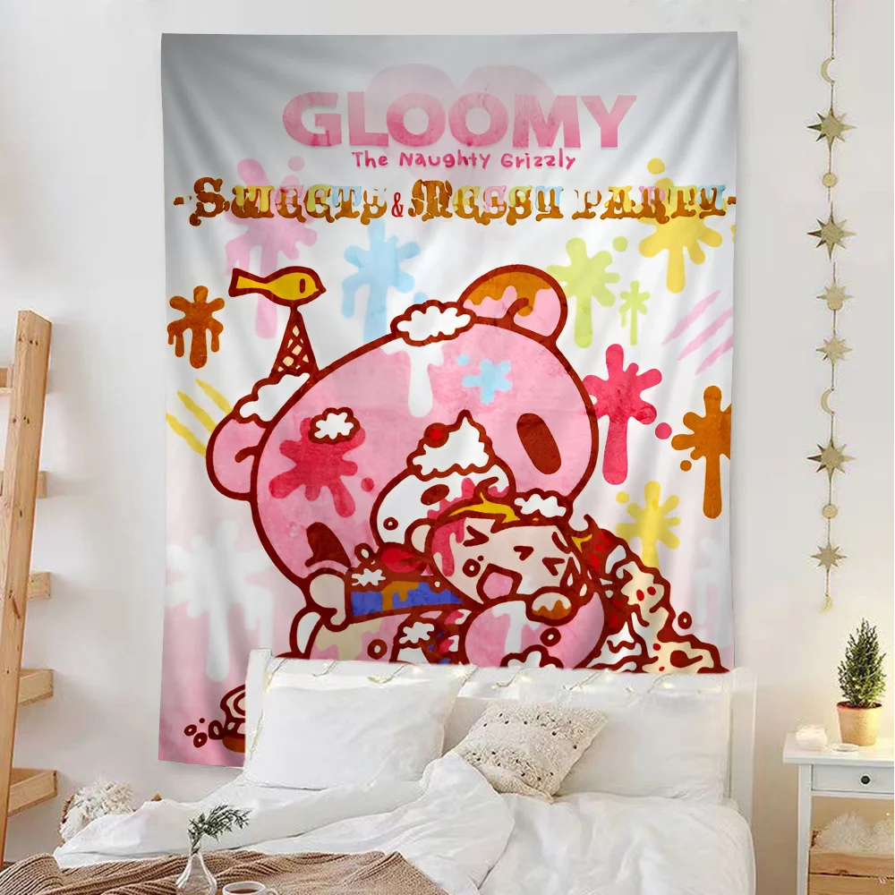 Cartoon G-gloomy Bear Printed Large Wall Tapestry Indian Buddha Wall Decoration Witchcraft Bohemian Hippie Decor Blanket